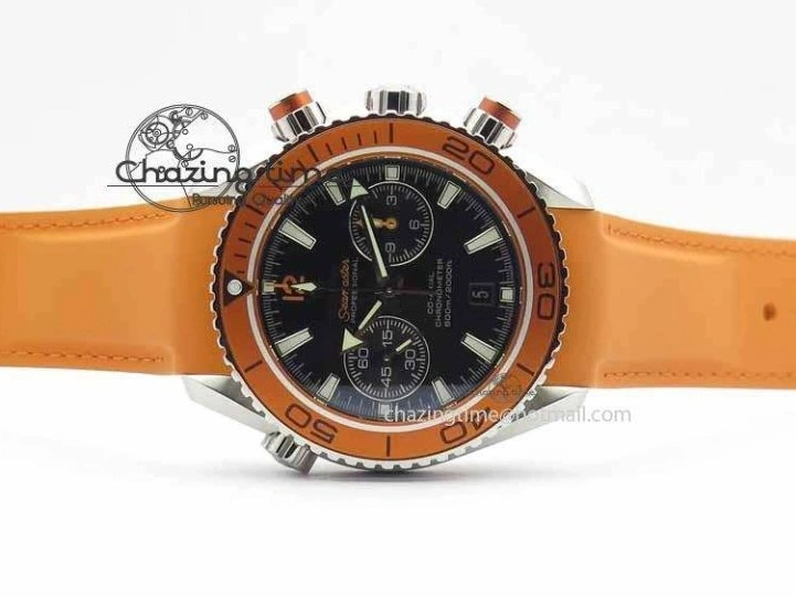 0513 Planet Ocean Master Chrono 45mm SS OM 1:1 Best Edition Black Dial On Orange Rubber Strap A Attractive 8170
